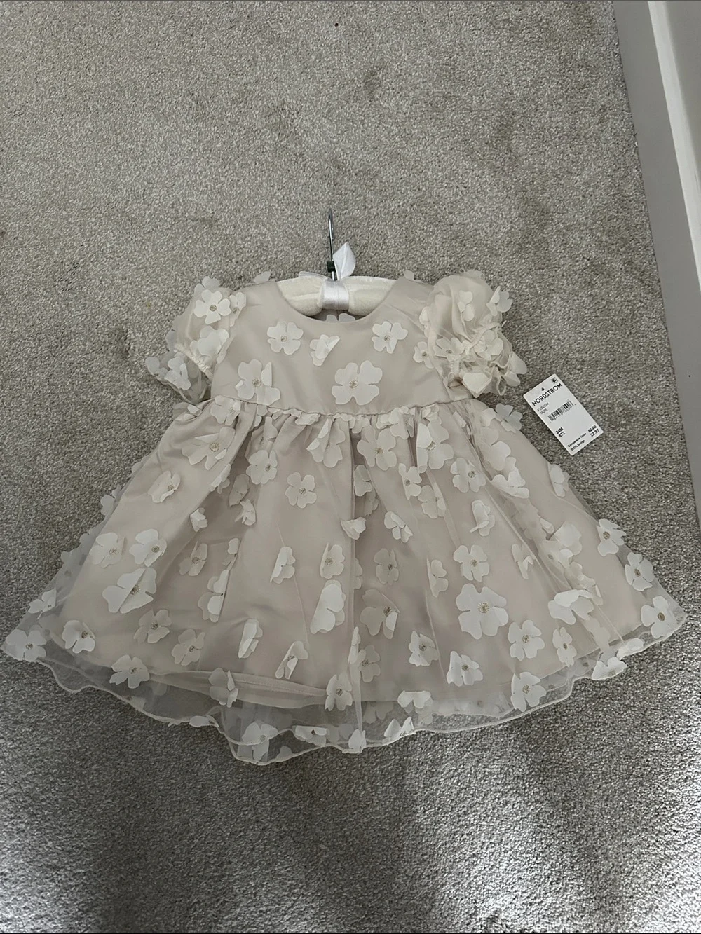 Elegant Cream Floral Tulle Kids Dress